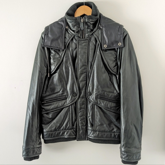 Barnabe Hardy Lamb Skin Green Hooded Bomber Coat Jacket France puffer 50 L - Picture 1 of 16